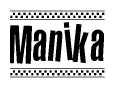 The image contains the text Manika in a bold, stylized font, with a checkered flag pattern bordering the top and bottom of the text.