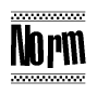The image contains the text Norm in a bold, stylized font, with a checkered flag pattern bordering the top and bottom of the text.