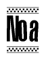 The clipart image displays the text Noa in a bold, stylized font. It is enclosed in a rectangular border with a checkerboard pattern running below and above the text, similar to a finish line in racing. 
