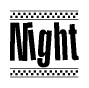 The image contains the text Night in a bold, stylized font, with a checkered flag pattern bordering the top and bottom of the text.