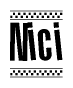 The clipart image displays the text Nici in a bold, stylized font. It is enclosed in a rectangular border with a checkerboard pattern running below and above the text, similar to a finish line in racing. 