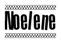 The image is a black and white clipart of the text Noelene in a bold, italicized font. The text is bordered by a dotted line on the top and bottom, and there are checkered flags positioned at both ends of the text, usually associated with racing or finishing lines.