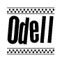 The image contains the text Odell in a bold, stylized font, with a checkered flag pattern bordering the top and bottom of the text.