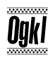The image contains the text Ogkl in a bold, stylized font, with a checkered flag pattern bordering the top and bottom of the text.
