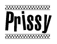 The clipart image displays the text Prissy in a bold, stylized font. It is enclosed in a rectangular border with a checkerboard pattern running below and above the text, similar to a finish line in racing. 
