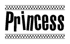 The image contains the text Princess in a bold, stylized font, with a checkered flag pattern bordering the top and bottom of the text.