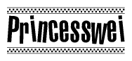 The image contains the text Princesswei in a bold, stylized font, with a checkered flag pattern bordering the top and bottom of the text.