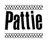 The clipart image displays the text Pattie in a bold, stylized font. It is enclosed in a rectangular border with a checkerboard pattern running below and above the text, similar to a finish line in racing. 