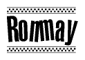 The clipart image displays the text Ronmay in a bold, stylized font. It is enclosed in a rectangular border with a checkerboard pattern running below and above the text, similar to a finish line in racing. 