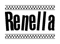 The clipart image displays the text Renella in a bold, stylized font. It is enclosed in a rectangular border with a checkerboard pattern running below and above the text, similar to a finish line in racing. 