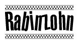 The image contains the text Rabinzohn in a bold, stylized font, with a checkered flag pattern bordering the top and bottom of the text.