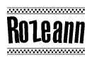 The image contains the text Rozeann in a bold, stylized font, with a checkered flag pattern bordering the top and bottom of the text.