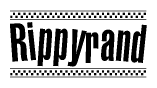 The image is a black and white clipart of the text Rippyrand in a bold, italicized font. The text is bordered by a dotted line on the top and bottom, and there are checkered flags positioned at both ends of the text, usually associated with racing or finishing lines.