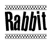 The image contains the text Rabbit in a bold, stylized font, with a checkered flag pattern bordering the top and bottom of the text.