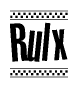 The clipart image displays the text Rulx in a bold, stylized font. It is enclosed in a rectangular border with a checkerboard pattern running below and above the text, similar to a finish line in racing. 