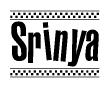 The clipart image displays the text Srinya in a bold, stylized font. It is enclosed in a rectangular border with a checkerboard pattern running below and above the text, similar to a finish line in racing. 