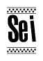 The clipart image displays the text Sei in a bold, stylized font. It is enclosed in a rectangular border with a checkerboard pattern running below and above the text, similar to a finish line in racing. 