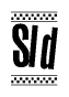 The image is a black and white clipart of the text Sld in a bold, italicized font. The text is bordered by a dotted line on the top and bottom, and there are checkered flags positioned at both ends of the text, usually associated with racing or finishing lines.