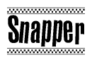 The image contains the text Snapper in a bold, stylized font, with a checkered flag pattern bordering the top and bottom of the text.
