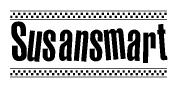 The image contains the text Susansmart in a bold, stylized font, with a checkered flag pattern bordering the top and bottom of the text.