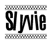 The clipart image displays the text Slyvie in a bold, stylized font. It is enclosed in a rectangular border with a checkerboard pattern running below and above the text, similar to a finish line in racing. 