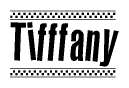 The clipart image displays the text Tifffany in a bold, stylized font. It is enclosed in a rectangular border with a checkerboard pattern running below and above the text, similar to a finish line in racing. 