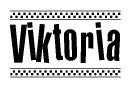 The clipart image displays the text Viktoria in a bold, stylized font. It is enclosed in a rectangular border with a checkerboard pattern running below and above the text, similar to a finish line in racing. 