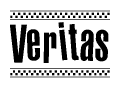 The clipart image displays the text Veritas in a bold, stylized font. It is enclosed in a rectangular border with a checkerboard pattern running below and above the text, similar to a finish line in racing. 