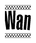 The image contains the text Wan in a bold, stylized font, with a checkered flag pattern bordering the top and bottom of the text.