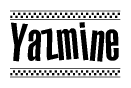 The image contains the text Yazmine in a bold, stylized font, with a checkered flag pattern bordering the top and bottom of the text.