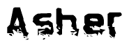 This nametag says Asher, and has a static looking effect at the bottom of the words. The words are in a stylized font.