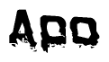 This nametag says Apo, and has a static looking effect at the bottom of the words. The words are in a stylized font.