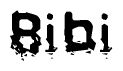 This nametag says Bibi, and has a static looking effect at the bottom of the words. The words are in a stylized font.