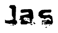 This nametag says Jas, and has a static looking effect at the bottom of the words. The words are in a stylized font.