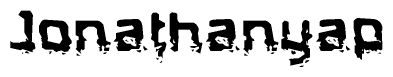 This nametag says Jonathanyap, and has a static looking effect at the bottom of the words. The words are in a stylized font.