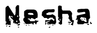 This nametag says Nesha, and has a static looking effect at the bottom of the words. The words are in a stylized font.