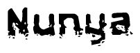 This nametag says Nunya, and has a static looking effect at the bottom of the words. The words are in a stylized font.