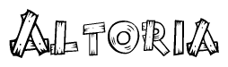 The clipart image shows the name Altoria stylized to look as if it has been constructed out of wooden planks or logs. Each letter is designed to resemble pieces of wood.