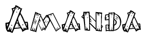 The image contains the name Amanda written in a decorative, stylized font with a hand-drawn appearance. The lines are made up of what appears to be planks of wood, which are nailed together