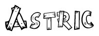 The clipart image shows the name Astric stylized to look as if it has been constructed out of wooden planks or logs. Each letter is designed to resemble pieces of wood.