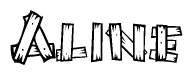 The clipart image shows the name Aline stylized to look as if it has been constructed out of wooden planks or logs. Each letter is designed to resemble pieces of wood.