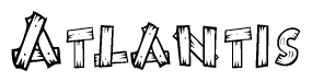 The clipart image shows the name Atlantis stylized to look as if it has been constructed out of wooden planks or logs. Each letter is designed to resemble pieces of wood.