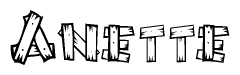 The image contains the name Anette written in a decorative, stylized font with a hand-drawn appearance. The lines are made up of what appears to be planks of wood, which are nailed together