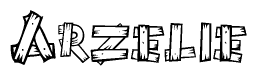 The clipart image shows the name Arzelie stylized to look as if it has been constructed out of wooden planks or logs. Each letter is designed to resemble pieces of wood.