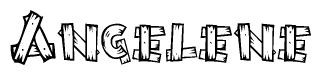 The image contains the name Angelene written in a decorative, stylized font with a hand-drawn appearance. The lines are made up of what appears to be planks of wood, which are nailed together