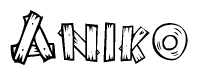 The clipart image shows the name Aniko stylized to look as if it has been constructed out of wooden planks or logs. Each letter is designed to resemble pieces of wood.
