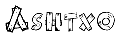 The clipart image shows the name Ashtxo stylized to look as if it has been constructed out of wooden planks or logs. Each letter is designed to resemble pieces of wood.