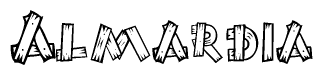 The clipart image shows the name Almardia stylized to look like it is constructed out of separate wooden planks or boards, with each letter having wood grain and plank-like details.