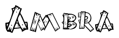 The image contains the name Ambra written in a decorative, stylized font with a hand-drawn appearance. The lines are made up of what appears to be planks of wood, which are nailed together