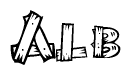The clipart image shows the name Alb stylized to look as if it has been constructed out of wooden planks or logs. Each letter is designed to resemble pieces of wood.